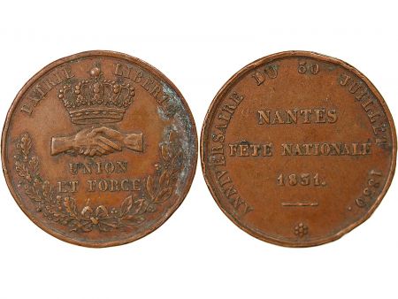 France MONARCHIE DE JUILLET, FÊTE NATIONALE DE NANTES - MEDAILLE CUIVRE 1831