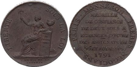 France Monneron de 2 sols à la Liberté - 1791 A Paris - Révolution française