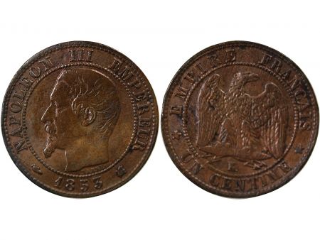 France NAPOLEON III - 1 CENTIME TETE NUE - 1853 K BORDEAUX, Feuille horizontale
