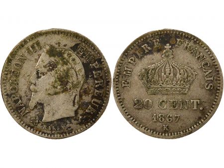 France Napoléon III - 20 Centimes Argent - 1867 K Bordeaux