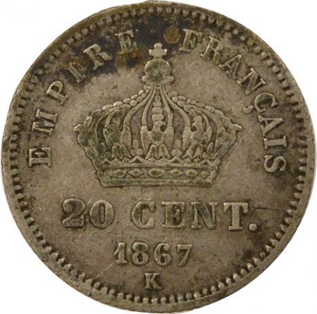 France Napoléon III - 20 Centimes Argent - 1867 K Bordeaux