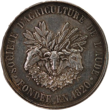 France NAPOLÉON III  SOCIETE D\'AGRICULTURE DE L\'AUDE - JETON ARGENT - Poinçon Abeille (1860-1879)