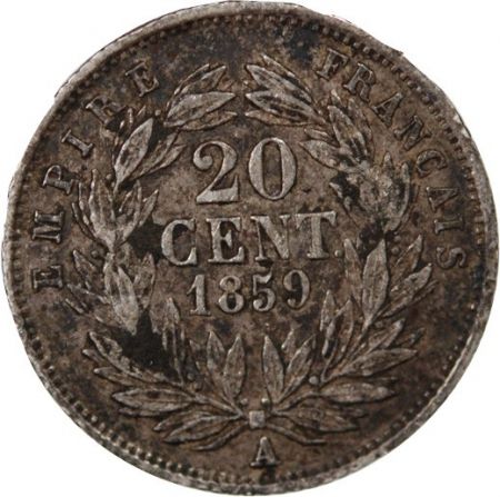 France NAPOLEON III, TÊTE NUE - 20 CENTIMES ARGENT 1859 A PARIS