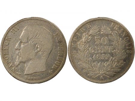 France Napoléon III, Tête Nue - 50 Centimes Argent 1859 A Paris