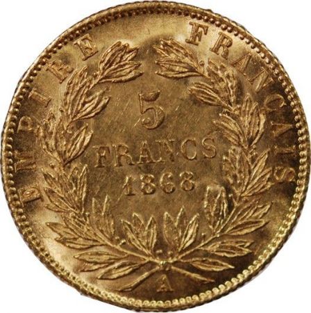 France NAPOLEON III tête laurée - 5 FRANCS OR (1862-1868)