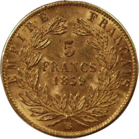 France NAPOLEON III tête nue - 5 FRANCS OR (1856-1860)