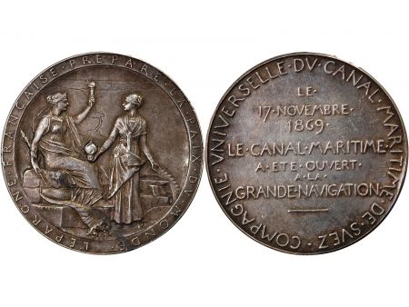 France OUVERTURE DU CANAL DE SUEZ  OSCAR ROTY - MEDAILLE ARGENT Poinçon Corne (après 1879)