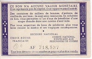 France Petain Bon de Solidarité Bol de Soupe - 1942