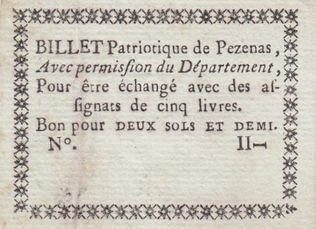 France Pézenas Billet Patriotique - 1792 - Non signé