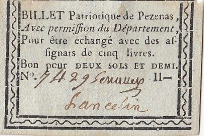 France Pézenas Billet Patriotique - 1792