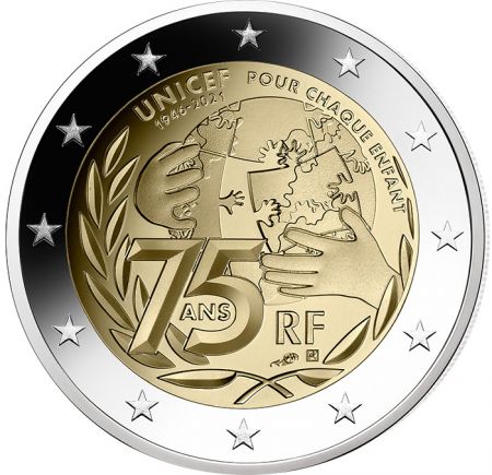 France Pièce 2 Euros Commémo. BE France 2021 - 75 ans de l\'UNICEF - PCGS PR69 DCAM