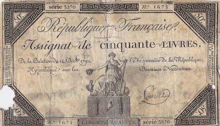 France RÉVOLUTION FRANCAISE  ASSIGNAT - 50 LIVRES - LOI DU 14/12/1792 - SÉRIE 3270