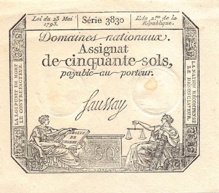 France RÉVOLUTION FRANCAISE  ASSIGNAT - 50 SOLS - LOI DU 23/05/1793 - PSUP