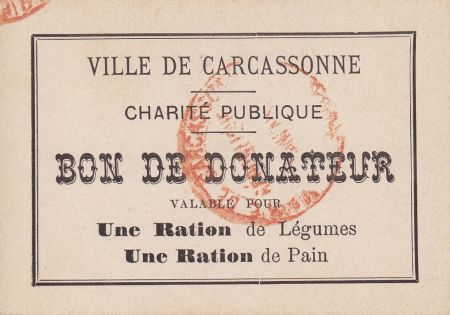 France Sans valeur Carcassonne Bon de donateur pour une ration de pain et légumes