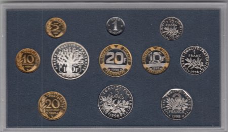 France Série 11 pièces en francs Belle Epreuve - 1998 - 1 centime à 100 Francs