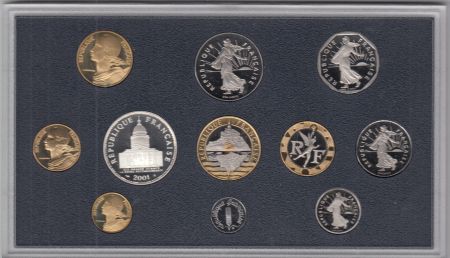 France Série 11 pièces en francs Belle Epreuve - 2001 - 1 centime à 100 Francs