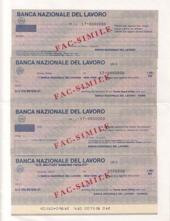 France Série 4 chèques de la Banca Nazionale del Lavoro , Italie Série présentée sur sa plaquette d\'origine - 1981