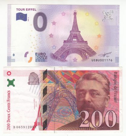 France Série Eiffel  - Inclus 200 Francs Eiffel, 0 Euro Eiffel - 230 ans de la Tour Eiffel