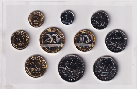 France Série FDC 1993 - 10 monnaies en Francs BU