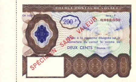 France Spécimen 200F , France Chèque Postal de Voyage