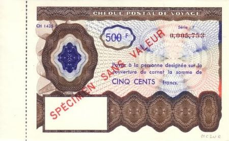 France Spécimen 500F , France Chèque Postal de Voyage