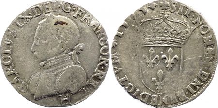 France Teston Henri III au nom de Charles IX - 1575 H La Rochelle - Argent - 11 ème type - TB+