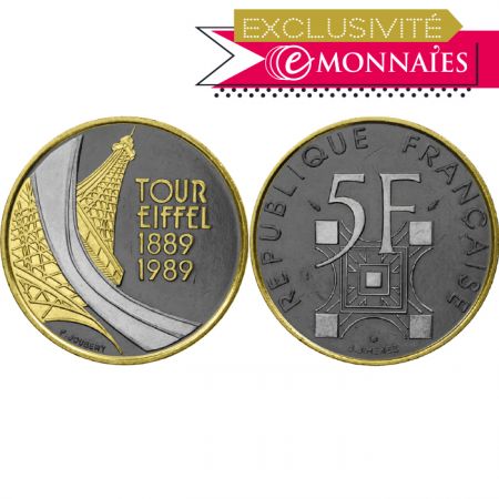 France Tour Eiffel - RUTHÉNIUM  PALLADIUM & OR - 5 Francs 1989 France