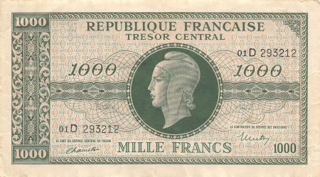 France TRÉSOR CENTRAL  MARIANNE - 1000 FRANCS 1945 SÉRIE 01A