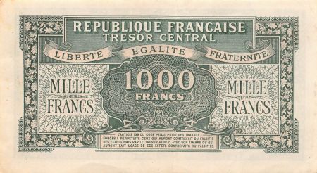 France TRÉSOR CENTRAL  MARIANNE - 1000 FRANCS 1945 SÉRIE 66A - SUP