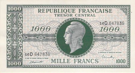 France TRÉSOR CENTRAL  MARIANNE - 1000 FRANCS 1945 SÉRIE D chiffres maigres - SPL