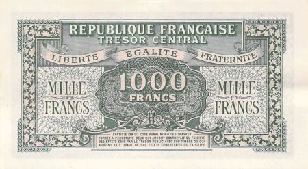 France TRÉSOR CENTRAL  MARIANNE - 1000 FRANCS 1945 SÉRIE D chiffres maigres - SPL