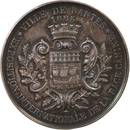 France VILLE DE NANTES, EXPOSITION INTERNATIONALE DE LA RACE CANINE - MÉDAILLE ARGENT 1885 - 1er PRIX BLACK RETRIEVER ATTRIBUE A