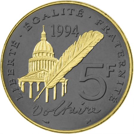 France VOLTAIRE RUTHÉNIUM & OR - 5 Francs 1994 France