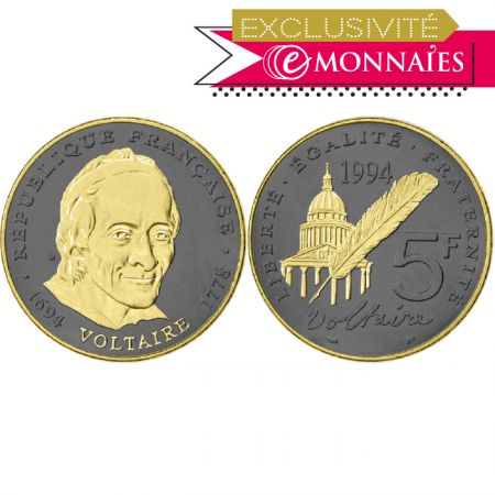 France VOLTAIRE RUTHÉNIUM & OR - 5 Francs 1994 France