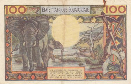 Gabon 100 Francs ND1963 - Africain, case, Eléphants - Série X.8 D = Gabon