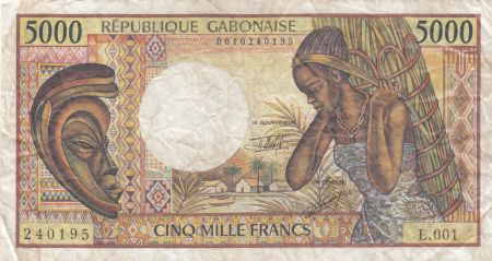 Gabon 5000 Francs masque, jeune femme - ND1991 Série L.001