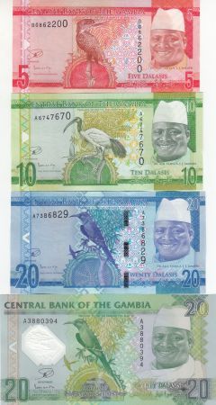 Gambie Lot de 4 billets de Gambie - 5 à 20 Dalasis - 2015
