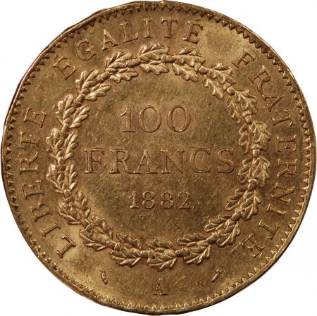 GENIE - 100 FRANCS OR 1882 A PARIS Dieu protège la France\ \ 