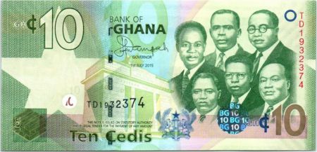Ghana 10 Cedis, K. Nkrumah et 5 leaders - Banque Centrale - 2015