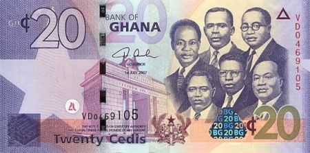 Ghana 20 Cedis K. Nkrumah et 5 leaders - Immeuble - 2007