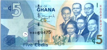 Ghana 5 Cedis, K. Nkrumah et 5 leaders - Monuments - 2015