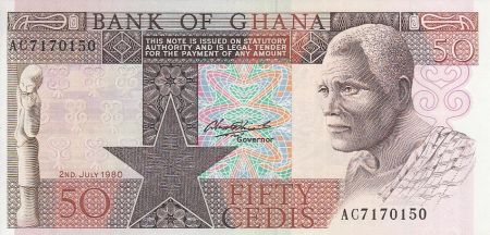 Ghana 50 Cedis - Statue - Homme - cacao - 1980