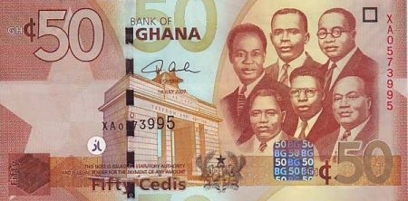 Ghana 50 Cedis K. Nkrumah et 5 leaders - Immeuble