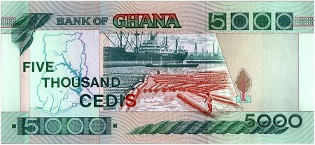 Ghana 5000 Cedis - Port et flottage de bois - 1994