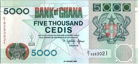 Ghana 5000 Cedis - Port et flottage de bois - 1995