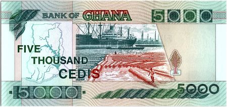 Ghana 5000 Cedis - Port et flottage de bois - 1995