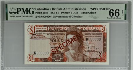 Gibraltar 1 Pound Elisabeth II - 1983 - Specimen PMG 66 EPQ Série K000000