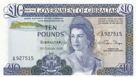 Gibraltar 10 Pounds Elisabeth II - Maison Gouverneur - 1986 - Série A P.22b