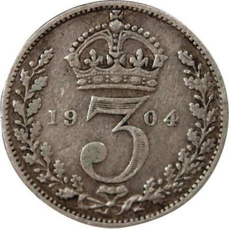 Grande Bretagne ROYAUME UNI, EDOUARD VII - 3 PENCE ARGENT, MAUNDY COINAGE 1904