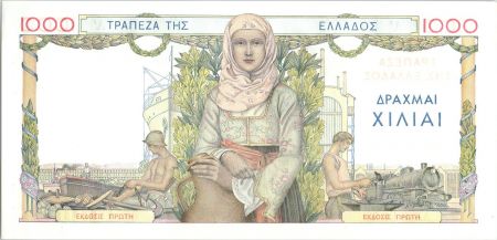 Grèce 1000 Drachms Femme  - Ouvriers - 1935